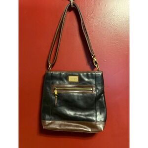 Tignanello Black Brown Leather Crossbody Organizer Bag Built-in Wallet